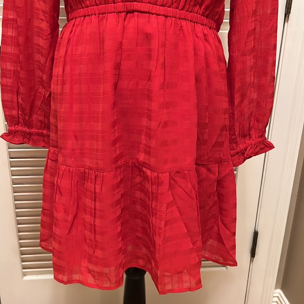 Loft Plaid Pintucked Tiered Flare Dress in Red, Size Medium - Picture 6 of 16